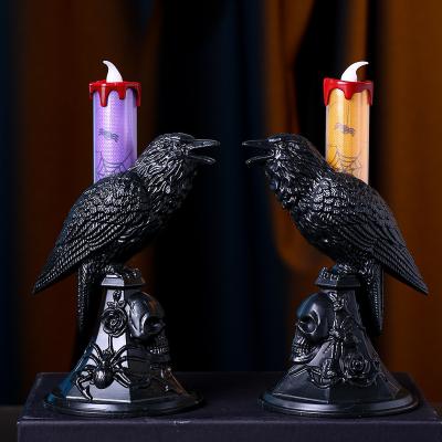 China Plastic Hot Sale Halloween Candlestick Crow Light Ghost Festival Decoration Props LED Electronic Candle Lamp Decoration for sale