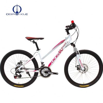 China Alloy Steel Frame White Steel Lock Fork Disc Brake 21 Speed ​​MTB Hard Tail 24 Inch Mountain Bikes for sale