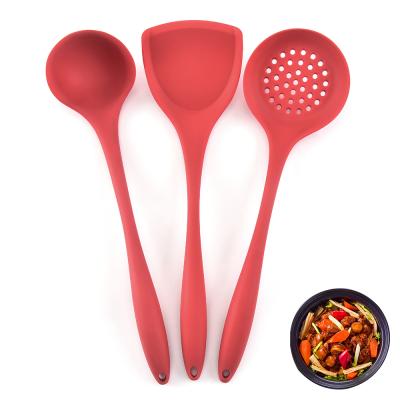 China Sustainable High Quality Red Silicone 3pcs Kitchen Utensil Set For Kitchen Tools for sale