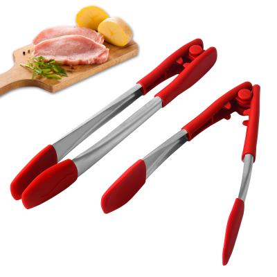 China High Quality Viable Red Metal Silicone Food Tongs For Serving Food for sale