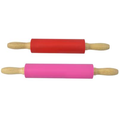 China Sustainable Hot Sale Pink Pastry Pin With Nonstick Surface And Wooden Handles for sale