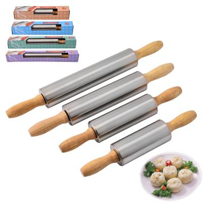 China Sustainable High Quality Different Size Stainless Steel Dough Pin With Wooden Handle for sale