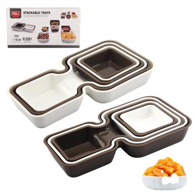 China New Design Sustainable Food Containers 6 Pieces Plastic Stackable Trays For Picnic And BBQ for sale