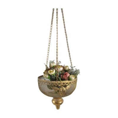 China New Design Viable French Style Decorative Antique Golden Flower Pot Hanging Planter for sale