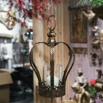 China Vintage Metal Decoration Crown Shape Hot Sale Design Iron Candle Holder Hollow Wrought Metal Candle Holder for sale