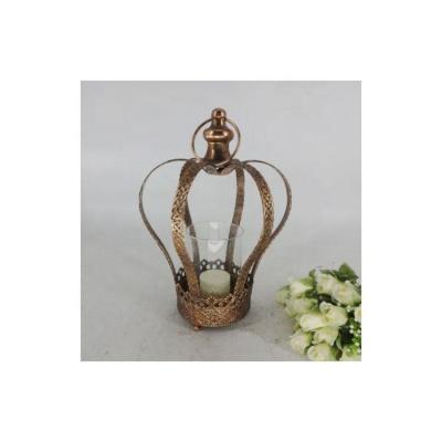 China Decoration Crown Shape Candle Holders Metal Lantern Wrought Iron Candle Holder for sale