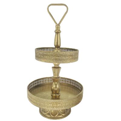 China European Antique Metal 2 Tier Gold Round Tray for sale