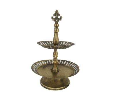 China European Antique Metal 2 Tier Gold Round Tray for sale