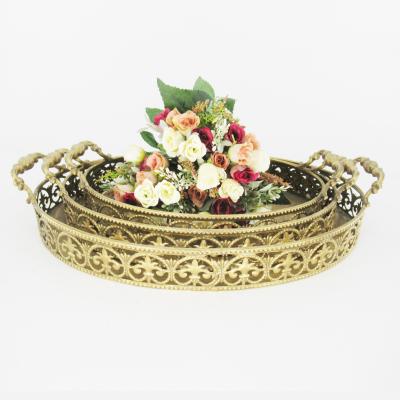 China Factory Directly High Quality Viable Cheap Round Metal Gold Tray For Wedding And Christmas Decoration for sale