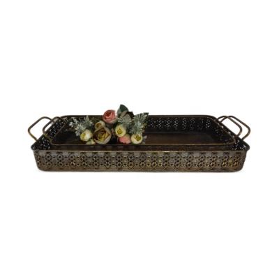 China Sustainable Rectangular Copper Metal Retro High Quality Kitchen Dish Tray Sets With Handle for sale