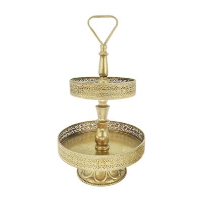 China High quality simple modern viable cheap metal hollow gold plated 2 tier wedding dessert cake stand for sale