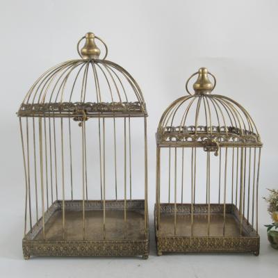 China European Iron Metal Gold Square Birdcage Set of 2 for sale