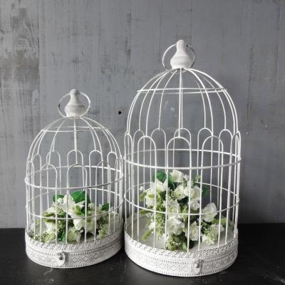 China Rusty Retro Style White Large Birdcage Decoration Viable Decorative Metal for sale