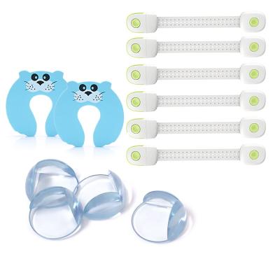 China Protect Baby Safety Proofing Kit Baby 12 Pieces - Child Adjustable Cabinet Locks Edge Corner Guards Transparent Animal Door Stopper for sale