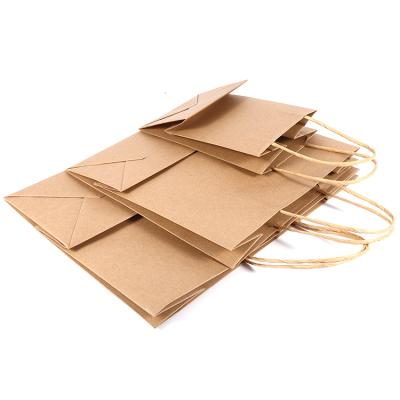 China Customized Logo BIODEGRADABLE Small Thank You Supermarket Shopping Brown Kraft Paper Twist Rope Handle Gift Bag for sale