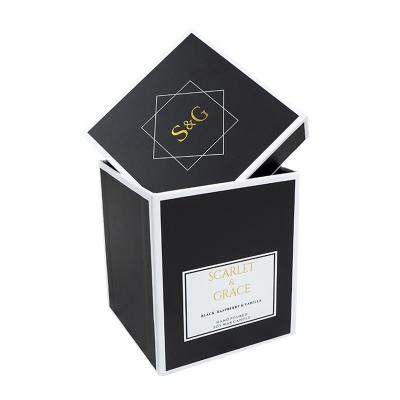 China Recyclable Wholesale Custom Logo Design Template Black Cardboard Candle Boxes Packaging With Cover for sale