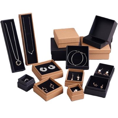 China Recyclable in Stock Factory Kraft Paper Jewelry Box Black Ring Necklace Custom Jewelry Packaging Box for sale