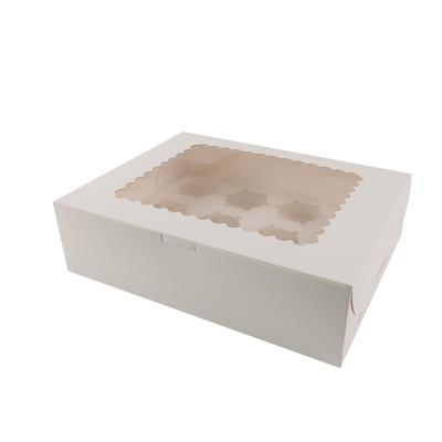 China Cheap Cake Box OEM Logo Printed Food Grade White Cardpaper Wedding Recyclable Custom Birthday Cake Paper Cupcake Boxes With Clear Window for sale