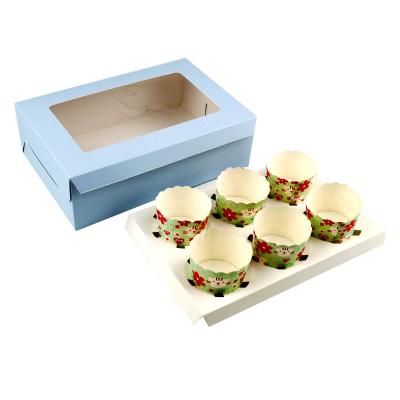 China Multi-hole Recyclable Cupcake Boxes With Insert And Window Customized Recycled Cupcake Box Bakery Cake Eco-Friendly Packing Box for sale