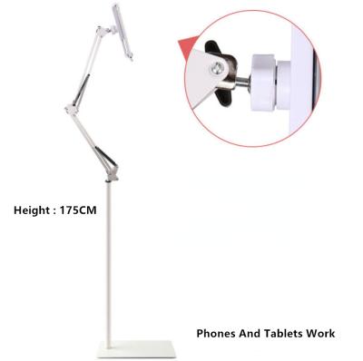 China Universal Long Arm Metal Adjustable Cell Phone Bracket Steel Flat Bracket Floor Stand Has Round Base for sale