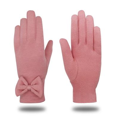 China Sales Free Sample Bowknot Decoration Warm Winter Full Finger Insulated Outdoor Windproof Ports Fashion Gloves for sale