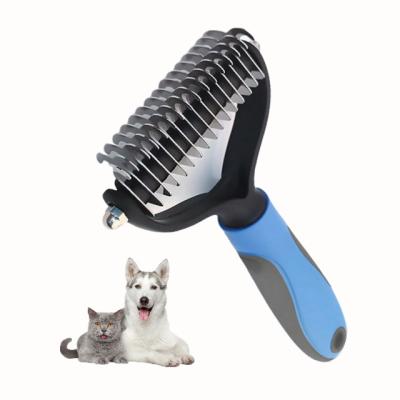 China Factory Direct Stocked Wholesale Stainless Steel Pet Deshedding Dematting Tool Fur Brush Sided Open Comb for sale