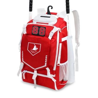 China Professional Waterproof Custom Baseball Bag Scarlet Red Baseball Backpack With Shoes Compartment for sale