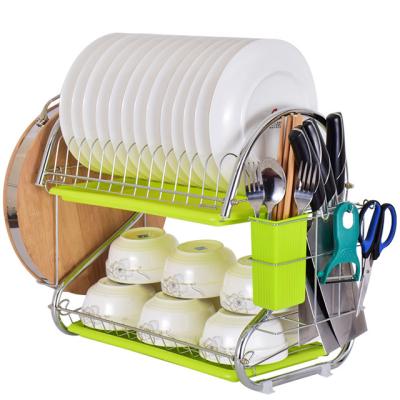 China Wintok Amazon's Best-Selling Metal Stainless Steel Kitchen 2-Tier Dish Rack Sustainable Dish Drying Rack for sale