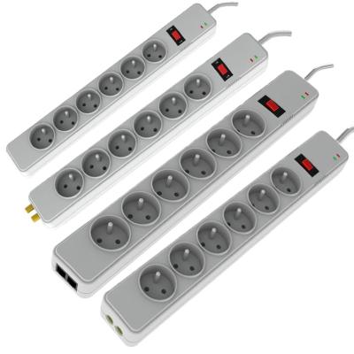 China European Fire Protection ABS 6 Outlet Surge Protector Power Strip With Outlet And Telephone for sale