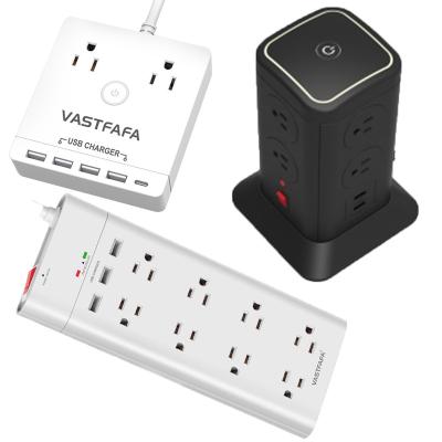 China USA 15A Residential / General Purpose Flat Socket 6-8 Outlets Tower Usb Socket Power Strip Smart Surge Protector for sale