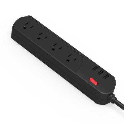 China Factory Direct Selling US Standard 3 USB 4 Outlet Smart Surge Protector Power Strip Easy Installation With Switch for sale