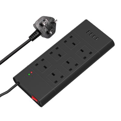 China Residential / General Purpose UK Universal 6 Socket Surge Protector Smart Power Strip With 3 USB Ports Strong Electricity for sale