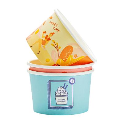 China Food Grade Biodegradable Recycled 100ml 150ml 500ml Disposable Ice Cream Paper Cup Custom Printed 3oz 5oz 8oz Ice Cream Paper Cups With Lid for sale