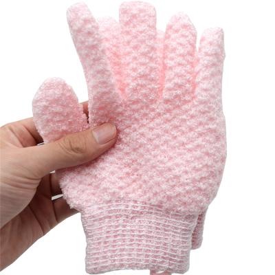 China EXFOLIATE Five Fingers Body Scrubber Custom Nylon Massage Glove Skin Remover Body Scrubber Dead Shower Exfoliator Gloves Exfoliating Bath Gloves for sale