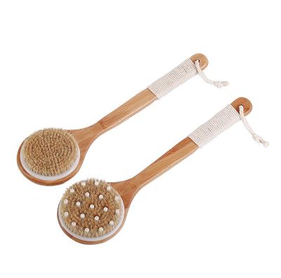 China EXFOLIATE Shower Bath Wooden Body Brush With Boar Hair Long Handle Bamboo Shower Scrub Brush With Handle for sale