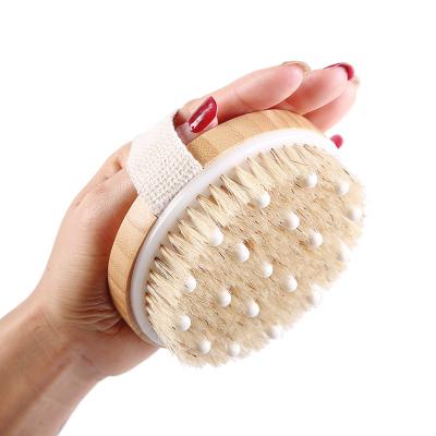 China EXFOLIATING Wooden High Quality Round Scrub Private Label Natural Bamboo Round Dry Luxury Bath Body Brush for sale