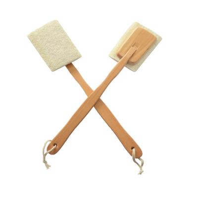 China EXFOLIATING Natural Long Handle Sponge Back Scrub Brush Wooden Body Loofah Brush for sale