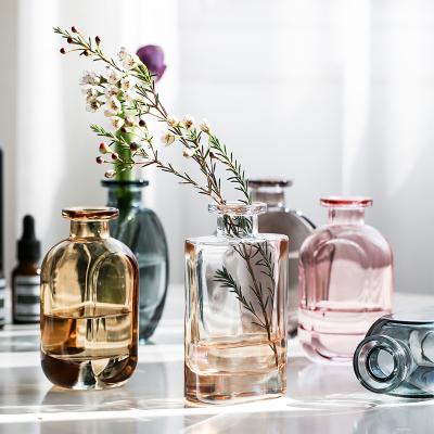 China Wholesale New Customized Classic/Postmodern Nordic Small Mouth Glass Bottle Diffuser Decoration Glass Flower Vases for sale