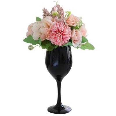 China Classic / Postmodern Wholesale New Customized Vase Home Decoration Ornaments Black Glass Goblet Flower Vases for sale