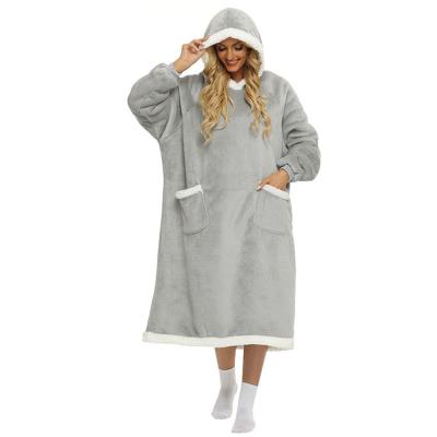 China Sale Long Non-Toxic Warm Winter Hoodie Blanket Oversized Sherpa Covering With Deep Pockets And Soft Sleeves And Lounging Warm for sale