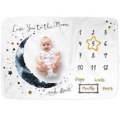 China Perfect Folded Baby Milestone Blanket Baby Age Blanket Gift Ultra Soft Moon Design In Stock Low MOQ for sale