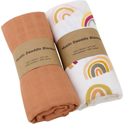 China High Quality Folded With Custom Logo Organic Muslin Bamboo Cotton Baby Wrap Blanket 2 Packs for sale