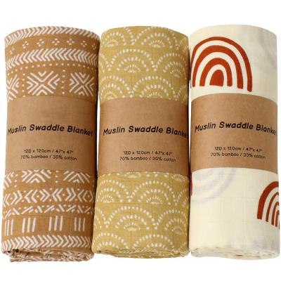 China High Quality 3 Pack Folded Set With Custom Logo Organic Muslin Bamboo Cotton Baby Wrap Blanket for sale