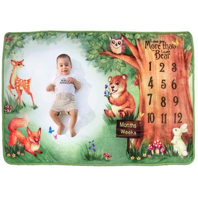 China Factory Best Selling Fleece Baby Blanket Milestone Folded Double Sided Monthly Blanket for Newborn for sale