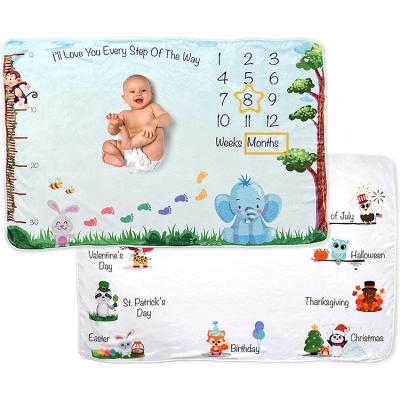 China High Quality Folded Flannel Double Side Printing Monthly Baby Blanket Milestone Blanket for sale