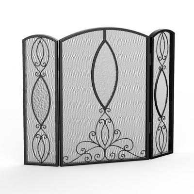 China Ornate Black Iron Factory Direct Sale 3 Panel Metal Fire Place Position Door Fireplace Fireplace Screen for sale