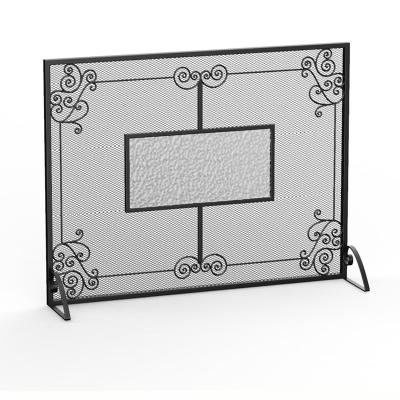 China Free Single Iron Wrought Iron Panel Cover Spark Guard Protector Folding Fireplace Screen for sale