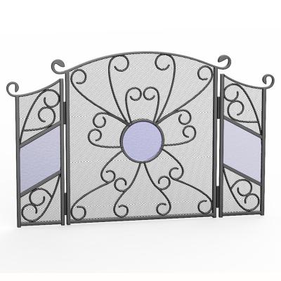 China Wrought Iron Arch 3-Panel Cover Spark Guard Protector Folding Fireplace Free Screen for sale