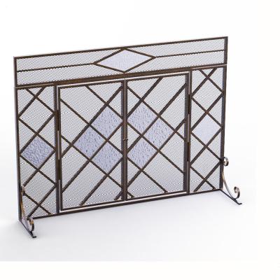 China Single Iron Wrought Iron Fireplace Screen Panel Spark Guard Cover with Handles for sale