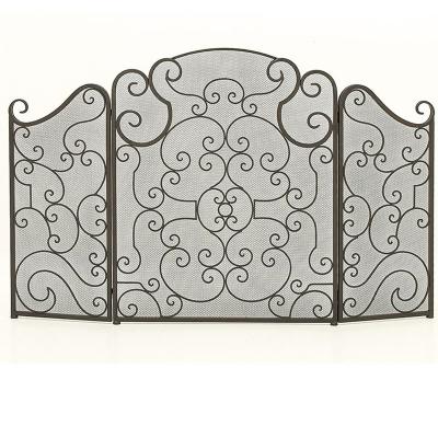 China Factory Direct Sale Wrought Iron Black Fire Pit Spark Cover Fireplace Screen for sale